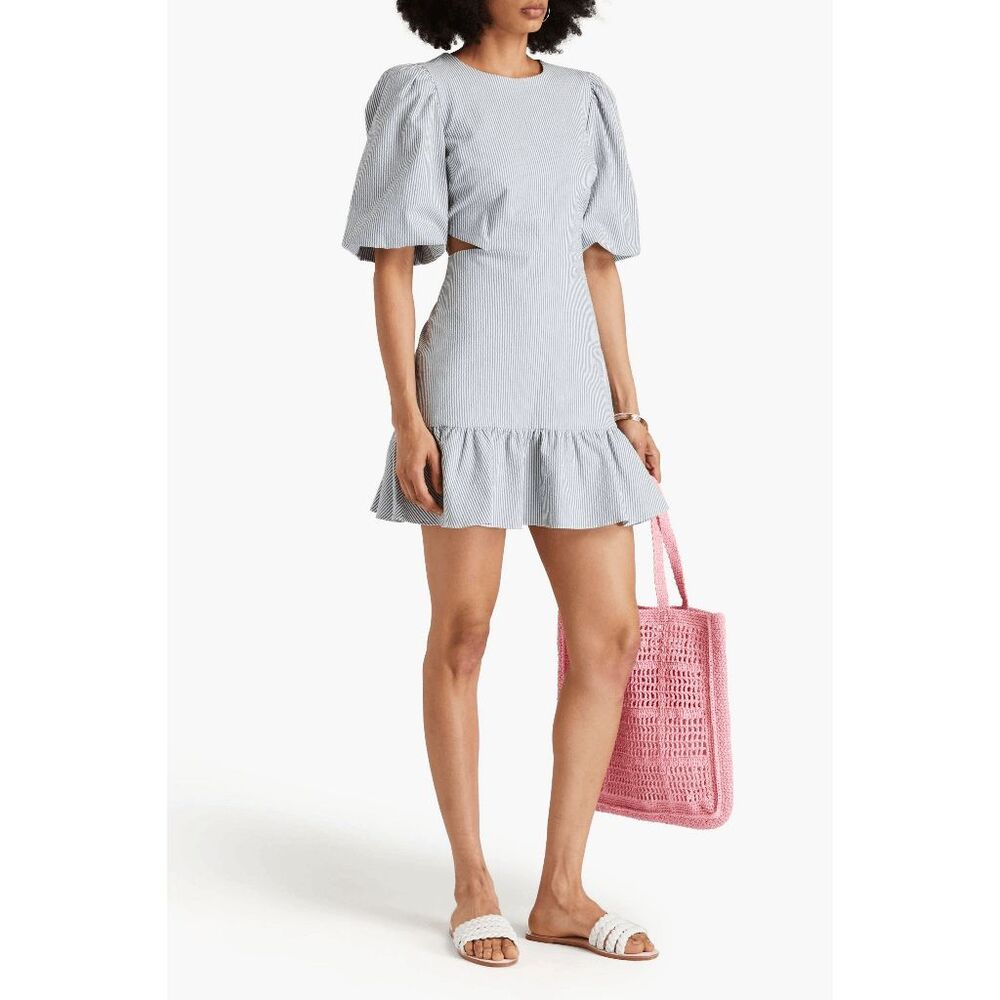Veronica Beard Iker Blue White Striped Seersucker Mini Dress Women's Size 8